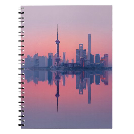 Roos Roze Skyline Mirror Glow Notitieboek (Voorkant)