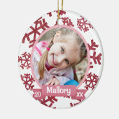 Roos Roze Snowflakes Persoonlijke keepnaam Keramisch Ornament (Links)