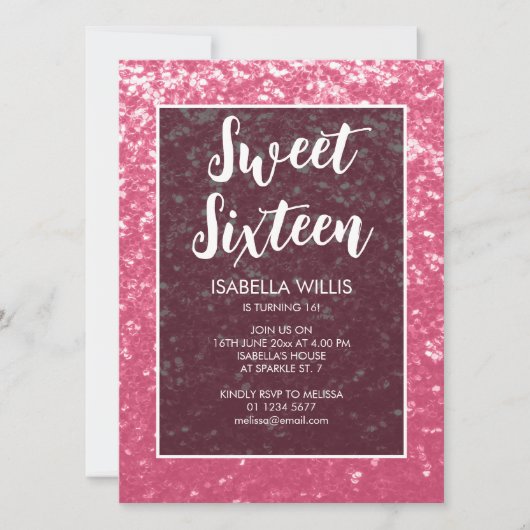 Roos roze sparkles Sweet 16 elegant script Kaart (Voorkant)