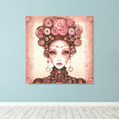 ROOS ROZE STEAMPUNK FUTURE FANTASY PORTRET VROUW CANVAS AFDRUK (Insitu (Houten vloer))