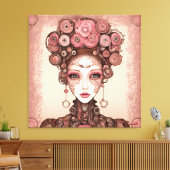 ROOS ROZE STEAMPUNK FUTURE FANTASY PORTRET VROUW CANVAS AFDRUK (Insitu (Woonkamer))