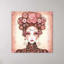 ROOS ROZE STEAMPUNK FUTURE FANTASY PORTRET VROUW CANVAS AFDRUK
