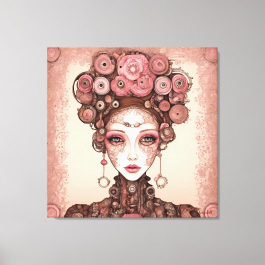 ROOS ROZE STEAMPUNK FUTURE FANTASY PORTRET VROUW CANVAS AFDRUK (Voorkant)