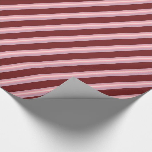Roos roze strepen op maroon, schoon ontwerp cadeaupapier (Hoek)