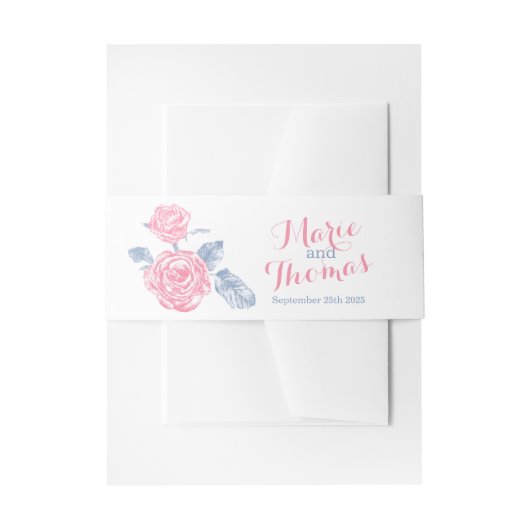 Roos roze tekenlint, aangepaste buikband voor brui uitnodigingen wikkel (Voorkant Voorbeeld)