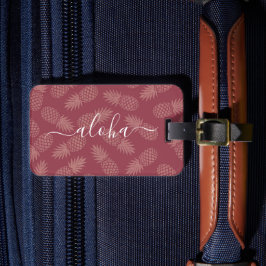 Roos Roze Tropische Ananas Patroon Aloha Script Bagagelabel