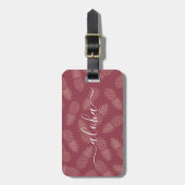 Roos Roze Tropische Ananas Patroon Aloha Script Bagagelabel (Voorkant verticaal)