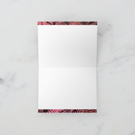 Roos roze tropische palmbladpatroon scriptnaam bedankkaart (Binnen)