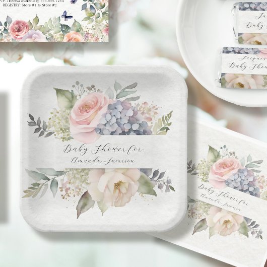 Roos Roze Tuin Sweet Butterfly Baby Girl Shower Papieren Bordje