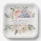 Roos Roze Tuin Sweet Butterfly Baby Girl Shower Papieren Bordje (Voorkant)