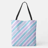 Roos roze, turquoise en witte ligstoel strepen tote bag (Achterkant)