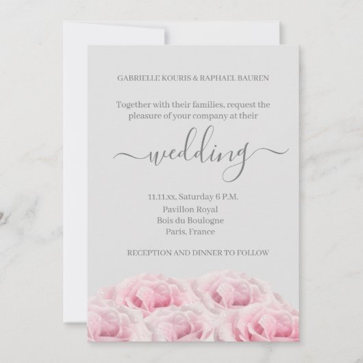 Roos Roze ventilator Licht grijs elastisch huwelij Kaart (Voorkant)