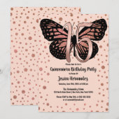 Roos Roze Vlinder Glitter Confetti Quinceañera Kaart (Voorkant / Achterkant)