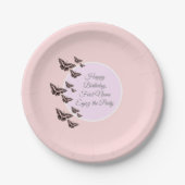 Roos roze vlinders papieren bordje (Voorkant)