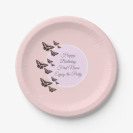 Roos roze vlinders papieren bordje