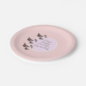 Roos roze vlinders papieren bordje (Gekanteld)