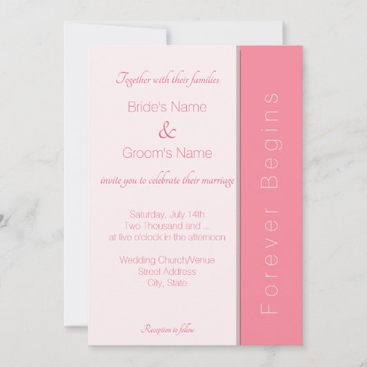 Roos roze voor altijd begint gewoon elegante bruil kaart (Voorkant)