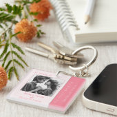 Roos roze voor altijd begint moderne foto bruiloft sleutelhanger (Voorkant Rechts)