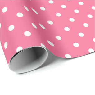 Roos Roze   Wappapier met witte poka-dot Cadeaupapier