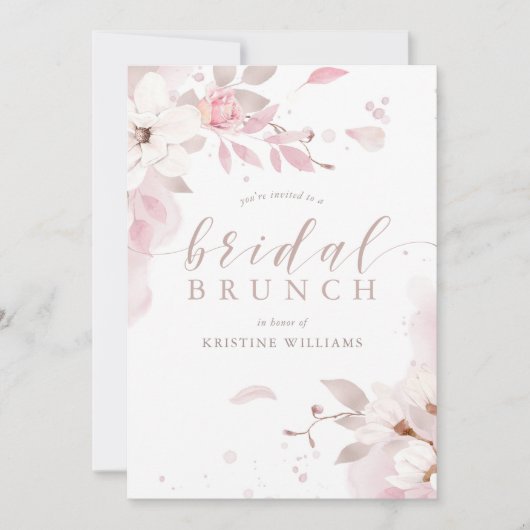 Roos Roze Waterverf Floral Bridal Brunch Kaart (Voorkant)