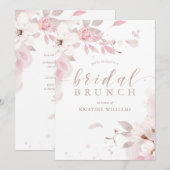 Roos Roze Waterverf Floral Bridal Brunch Kaart (Voorkant / Achterkant)