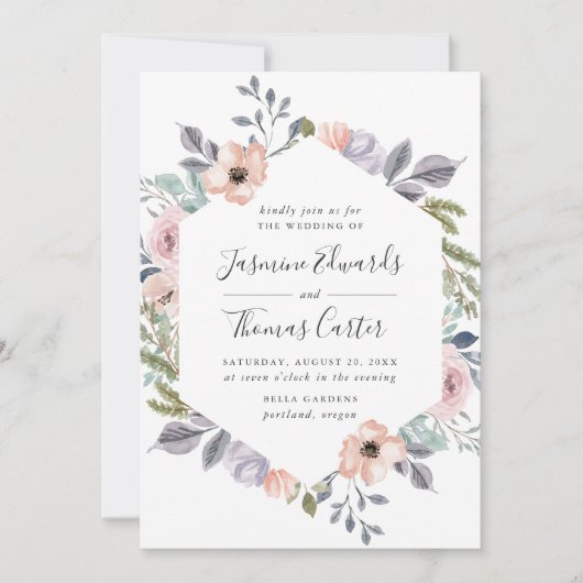 Roos Roze Waterverf Floral Lijst | Weddenschap Kaart (Voorkant)