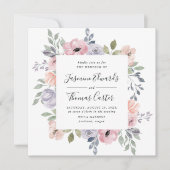 Roos Roze Waterverf Floral | Square Wedding Kaart (Voorkant)