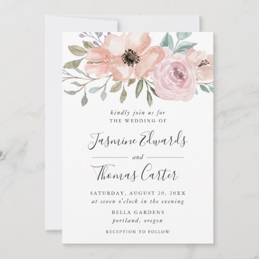 Roos Roze Waterverf Floral | Weddenschap Kaart (Voorkant)