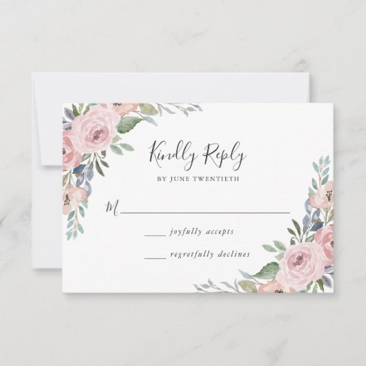 Roos Roze Waterverf Floral | Weddenschap RSVP Kaartje (Voorkant)