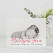 Roos Roze Waterverf Meisje Foto Geboorteaankondigi Kaart (Staand voorkant)