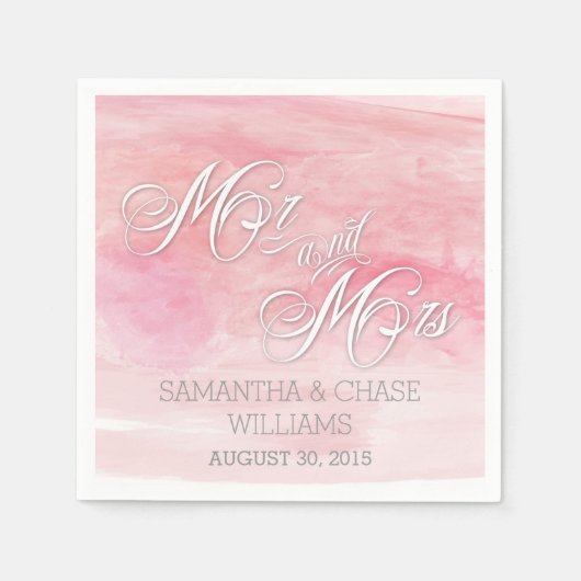 ROOS ROZE WATERVERF MODERNE BRUILOFT SERVETTEN (Voorkant)