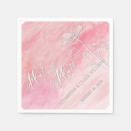 ROOS ROZE WATERVERF PAPAVERS BRUILOFT SERVETTEN (Voorkant)