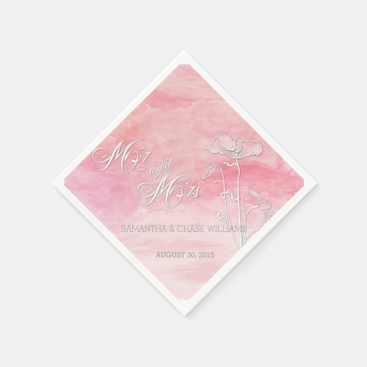 ROOS ROZE WATERVERF PAPAVERS BRUILOFT SERVETTEN (Hoek)