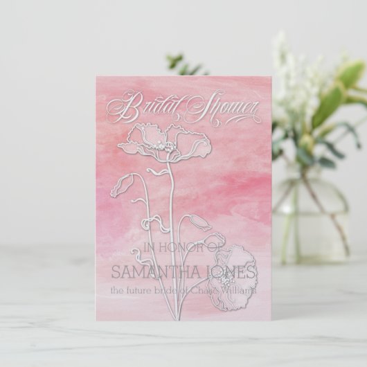 ROOS ROZE WATERVERF POPPIES VRIJGEZELLENFEEST UITN KAART (Staand voorkant)