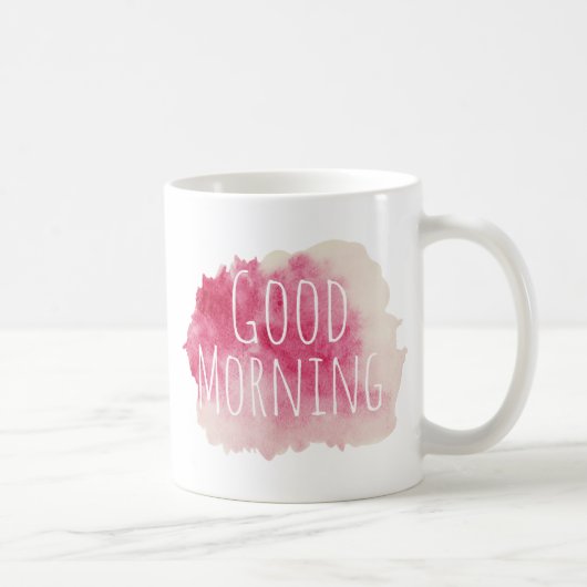 Roos Roze Waterverf Splatter Good Morning Custom Koffiemok (Rechts)