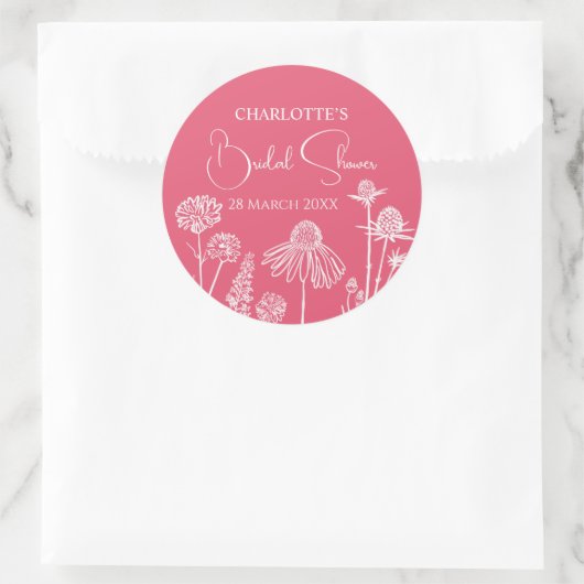 Roos Roze Wildbloemen Schets Bloemen Ronde Sticker (Tas)