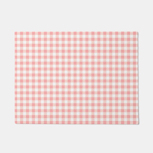 Roos roze witte gingham checkbord deurmat (Voorkant)