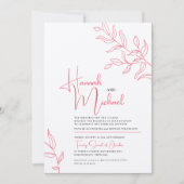 Roos roze witte tak van de bladeren schetch bruilo kaart (Voorkant)