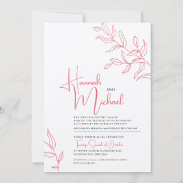 Roos roze witte tak van de bladeren schetch bruilo kaart