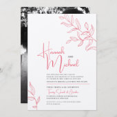 Roos roze witte tak van de bladeren schetch bruilo kaart (Voorkant / Achterkant)