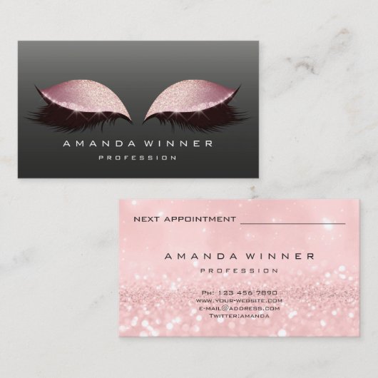 Roos roze zwarte streepjes extra aantrekkingskrach afsprakenkaartje (Voorkant / Achterkant)