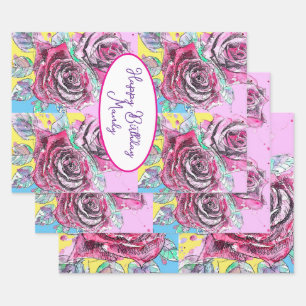 Roos Rozen bloem bloemen Waterverf Verjaardag Vrou Inpakpapier Vel