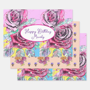 Roos Rozen bloem bloemen Waterverf Verjaardag Vrou Inpakpapier Vel