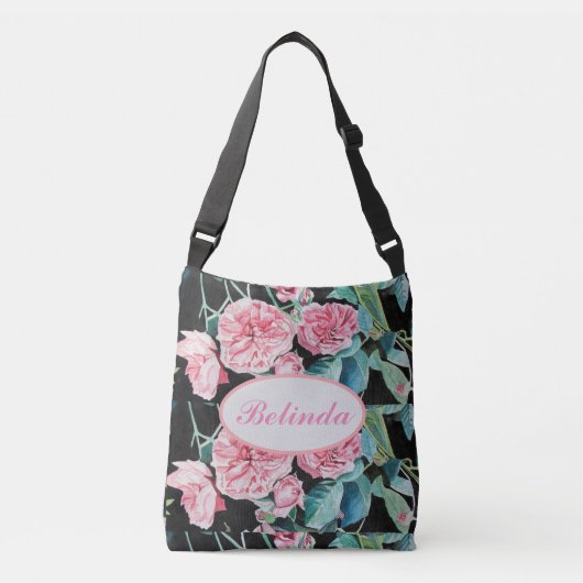 Roos Rozen Zwarte florale Waterverf Rozen Tas (Voorkant)