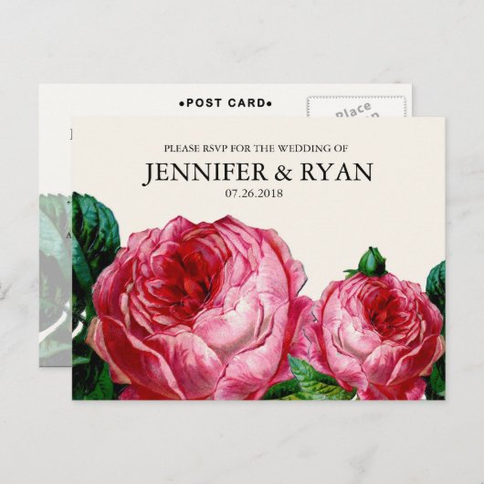 Roos RSVP-Briefkaart Uitnodiging Briefkaart (Voorkant / Achterkant)