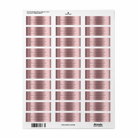 Roos RSVP Retouradreslabels Aubergine Roze Etiket (Full Sheet)