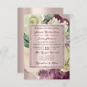 Roos Rustic Creamy Marsala Burgundy Rozen Weddensc Kaart (Voorkant / Achterkant)