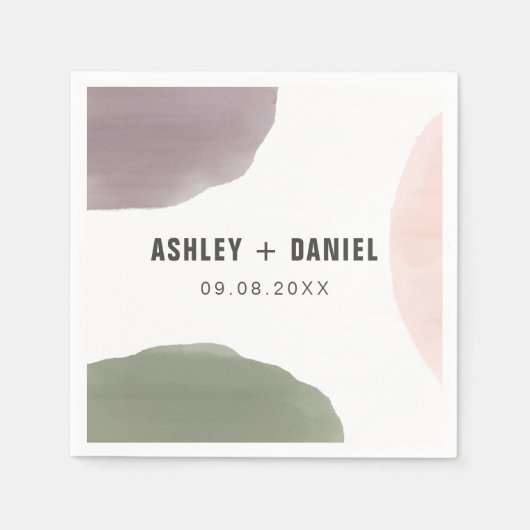 Roos, Sage en Grafieke Moderne Circles Wedding Servet (Voorkant)