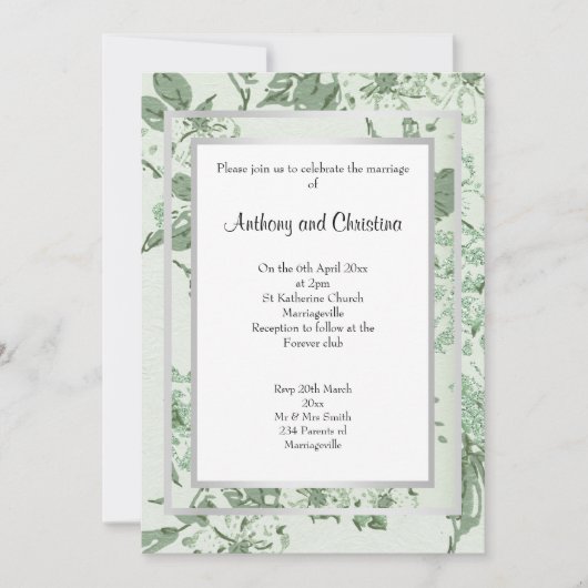 ROOS SAGE GROEN SILVER WEDING KAART (Voorkant)