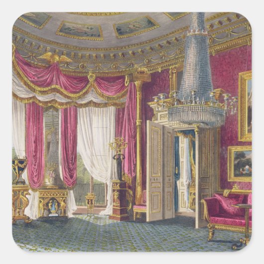 Roos Satin Drawing Room (tweede uitzicht) Doos Hou Vierkante Sticker (Voorkant)